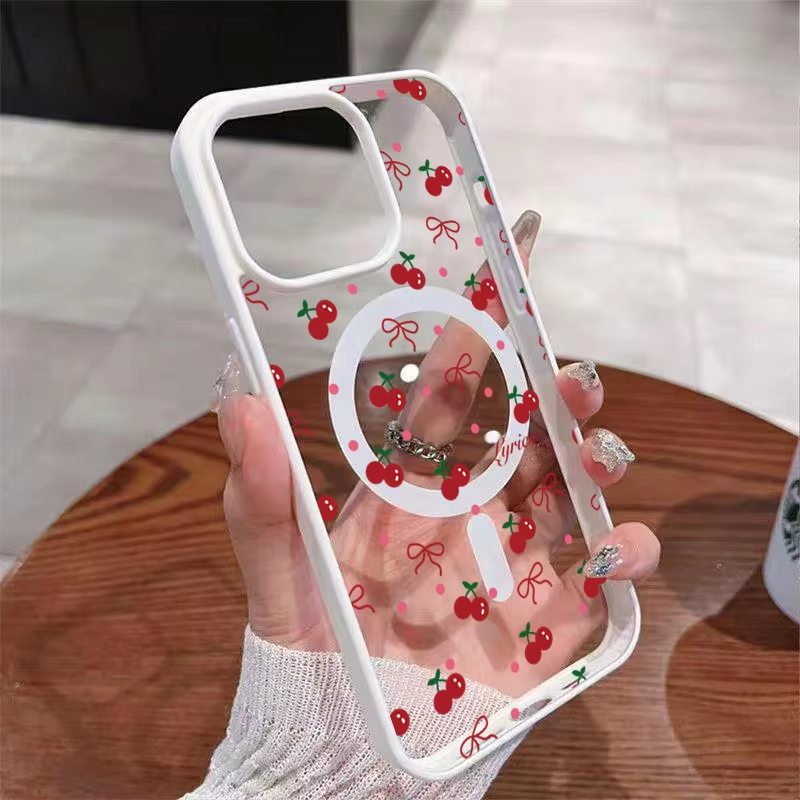 Phone Accessories Red - 레드 체리 프린트 마그네틱 폰 케이스