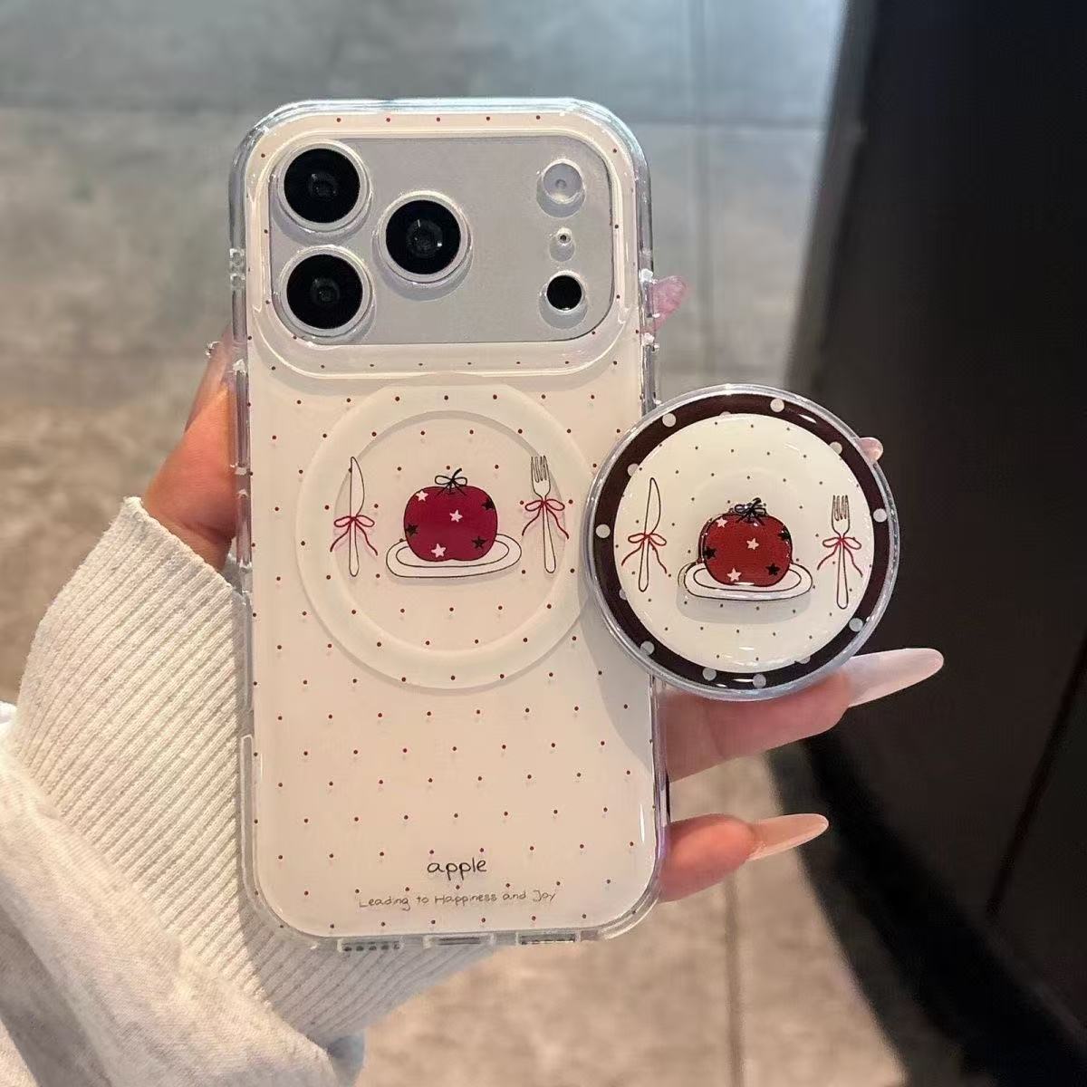 Phone Accessories Red - 빈티지 레드 애플 폰 마그네틱 그립