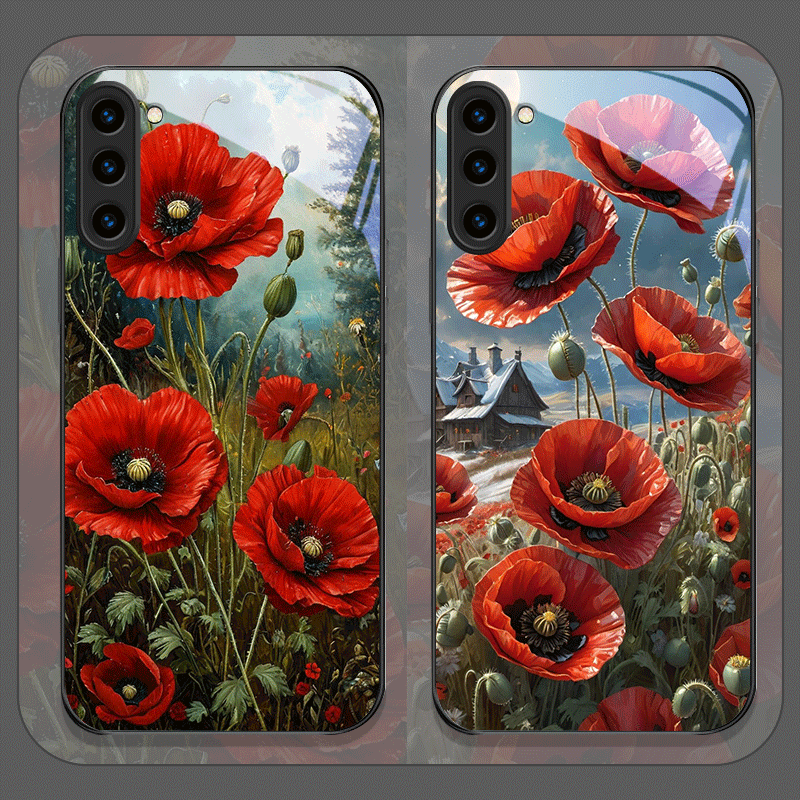 Phone Accessories Red - 레트로 양귀비 꽃 핫 레드 프린트