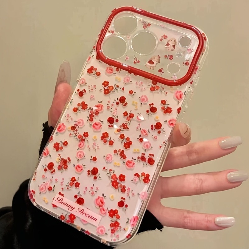 Phone Accessories Red - 사랑스러운 만화 빨간 꽃무늬 아이폰 케이스