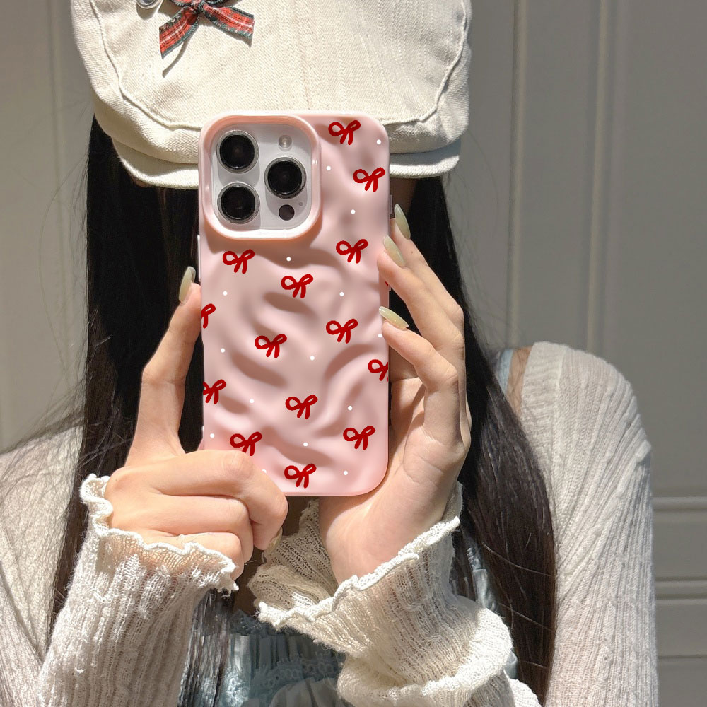 3D 물결무늬 레드 하트 프린트 아이폰 17 16 15 - Phone Accessories Red 리뷰 및 가격