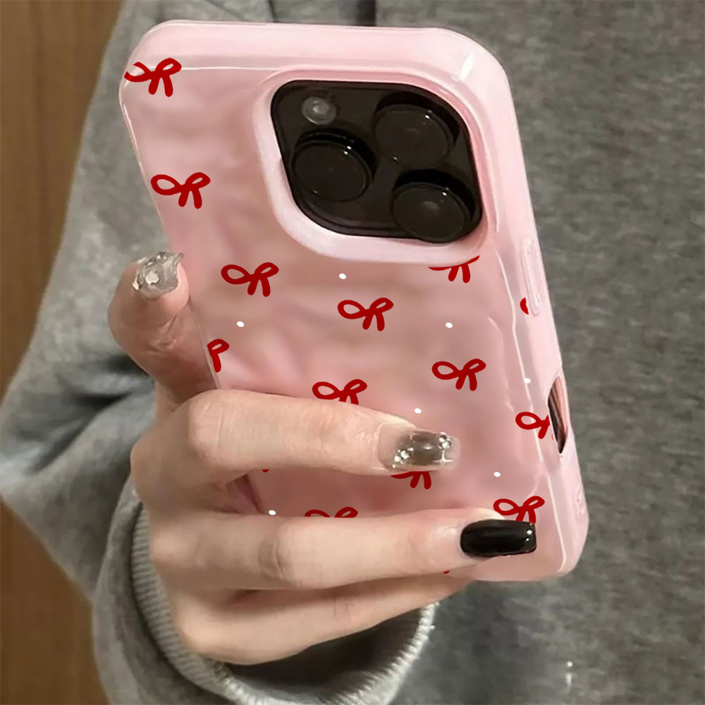 3D 물결무늬 레드 하트 프린트 아이폰 17 16 15 - Phone Accessories Red 리뷰 및 가격