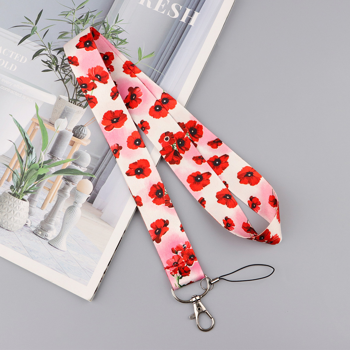 트렌디 핑크 체리 끈 키체인 빈티지 레드 포피 리본 행 - Phone Accessories Red 리뷰 및 가격